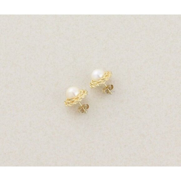 14k Yellow Gold Freshwater Pearl Earrings Stud Post - Picture 8 of 8